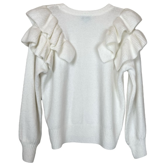 CeCe White Ivory Knit Ruffle Sleeve Knit Crewneck Long Sleeve Sweater sz Medium - Picture 2 of 4